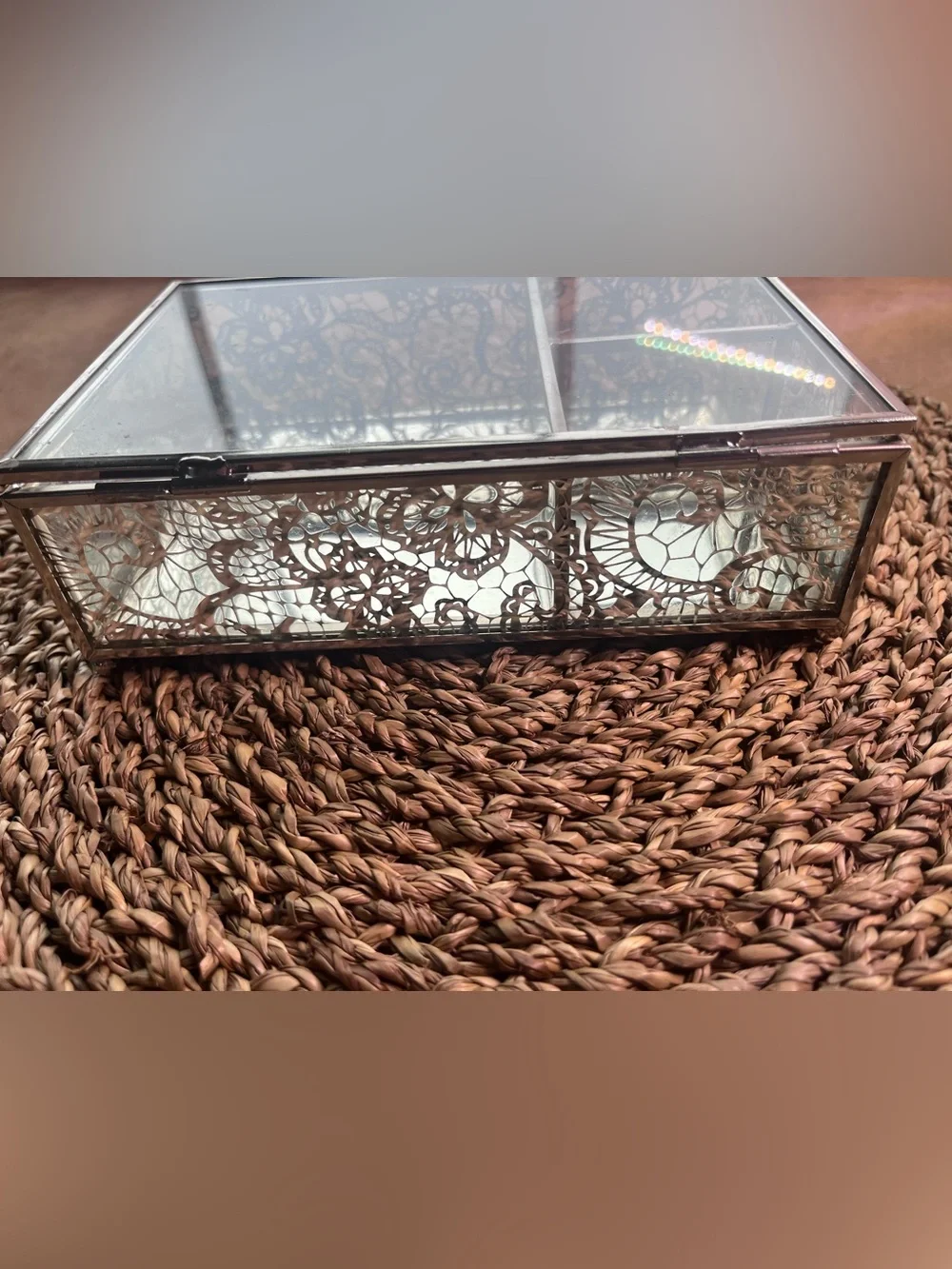 Decorative Glass and Silver Jewelry Organizer Tray - Silver